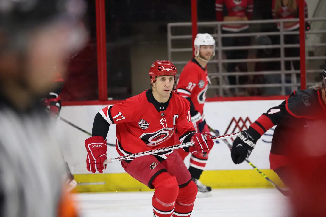Rod playing for the Carolina Hurricanes wearing their jersey