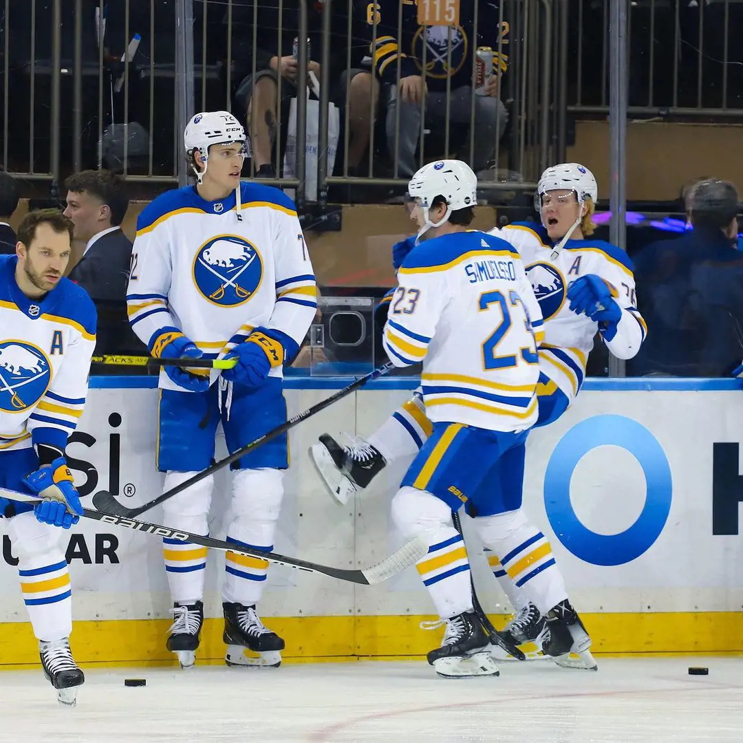 Buffalo Sabres Players Standing In The Arena At The Madison Square Garden On 11 April 2023