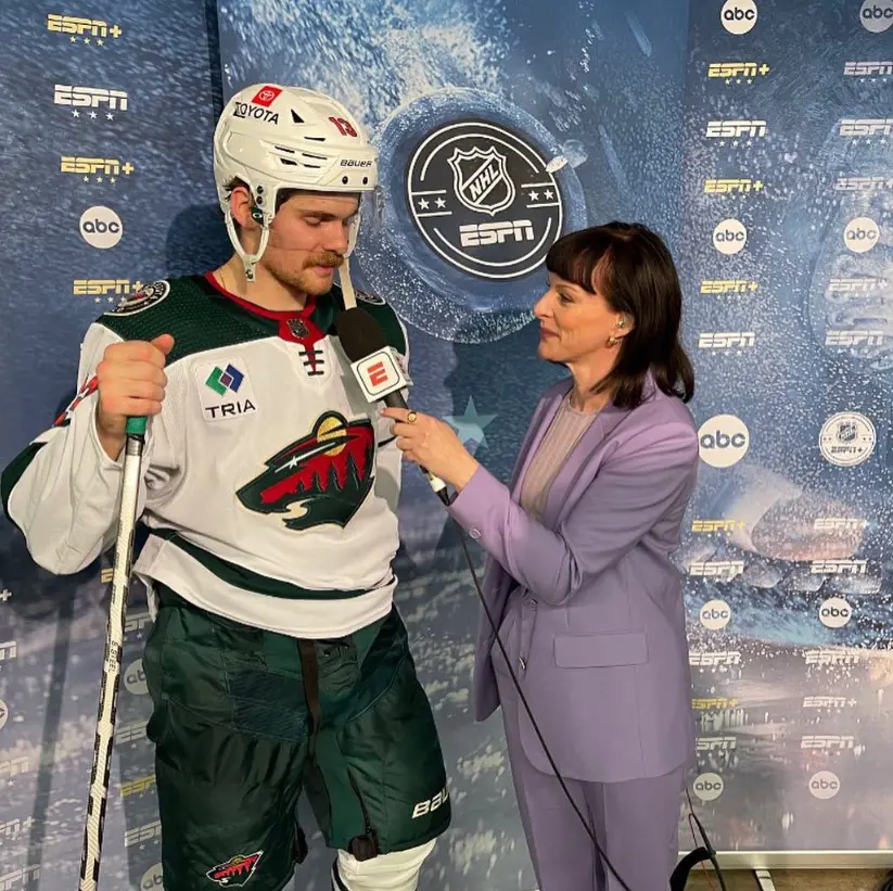 Leah Interviewing A Minnesota Wild Player After Their Defeat From Dallas Stars 