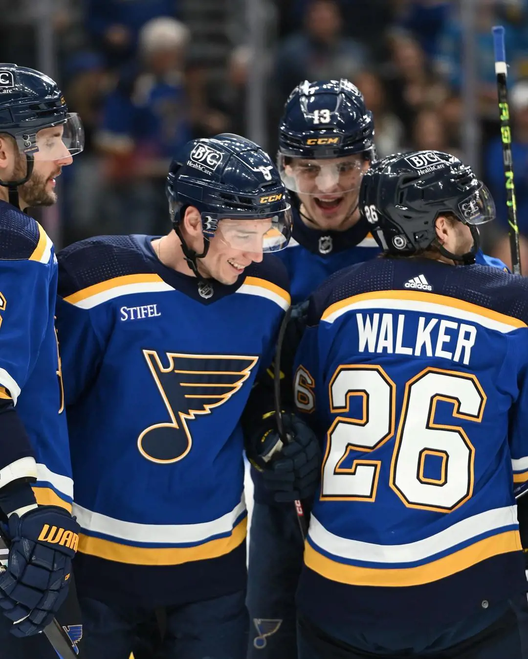 The St. Louis Blues team during a match against  the Vegas Golden Knights on March 13, 2023